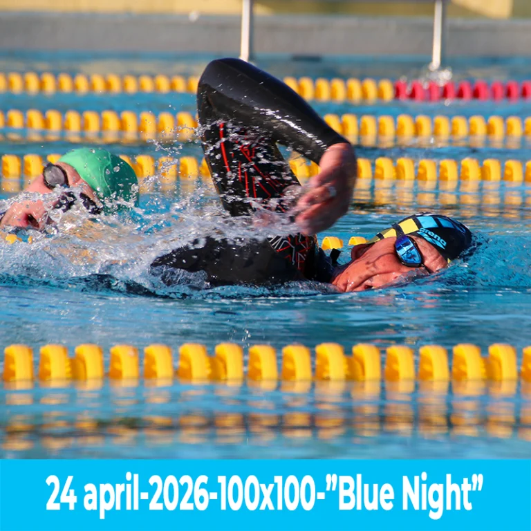 Beleef de 100x100 Meter “Blue Night” van Open Water Swimming Club: een uniek zwem evenement en uitdagende zwem training voor zwemmers van elk niveau.
